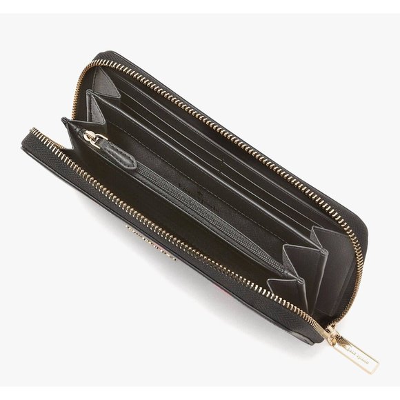 New Kate Spade Madison Rose Toss Printed Large Continental Wallet Black Multi - Picture 3 of 3